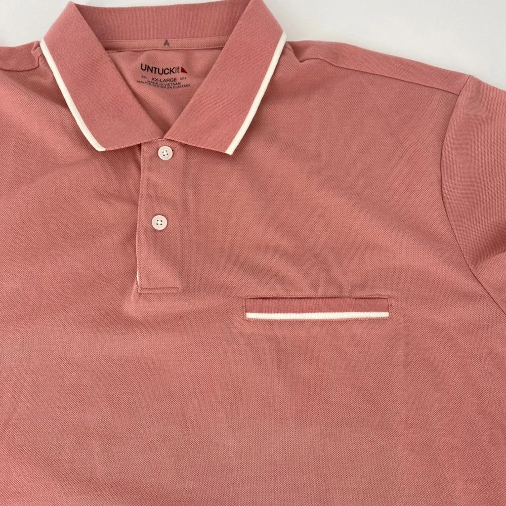 UNTUCKit Men's Rose Pink‎ Polo Shirt XX-Large with White Piping Pocket